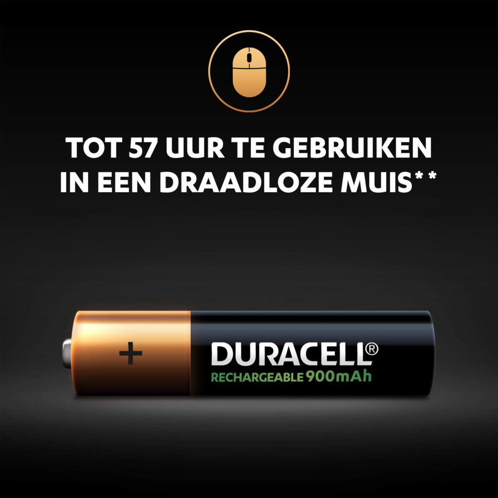 Duracell oplaadbare AAA-batterijen werken tot 57 uur in een draadloze muis per oplaadbeurt
