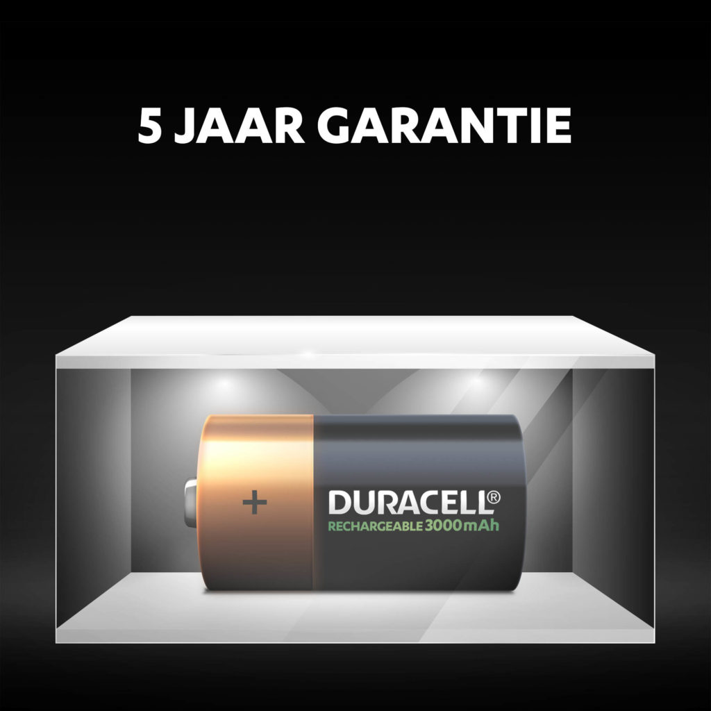 Ongebruikte Duracell oplaadbare C-formaat 3000 mAh-batterijen, fris en tot 5 jaar van stroom voorzien in omgevingsopslag