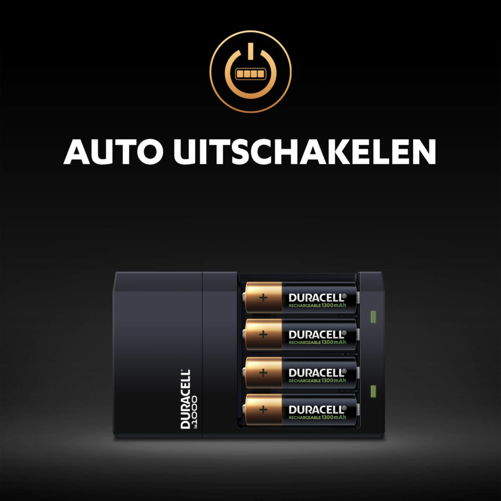 Auto Shut-off feature van Duracell Hi-Speed ​​Charger - nadat de batterijen volledig zijn opgeladen illustratie