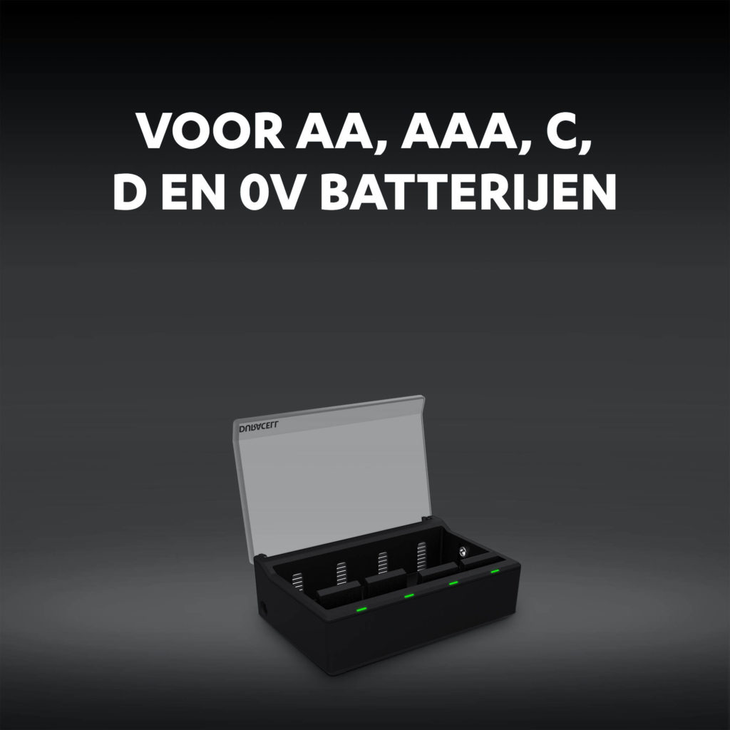 Oplader voor AA, AAA, C, D en 9V batterijen grafisch