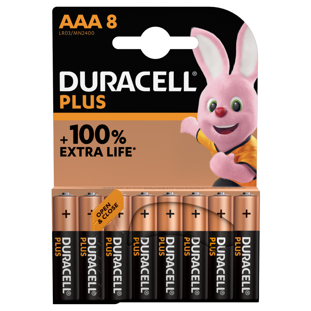 Duracell Plus Alkaline AAA 1.5V batterijen 8 stuks pack
