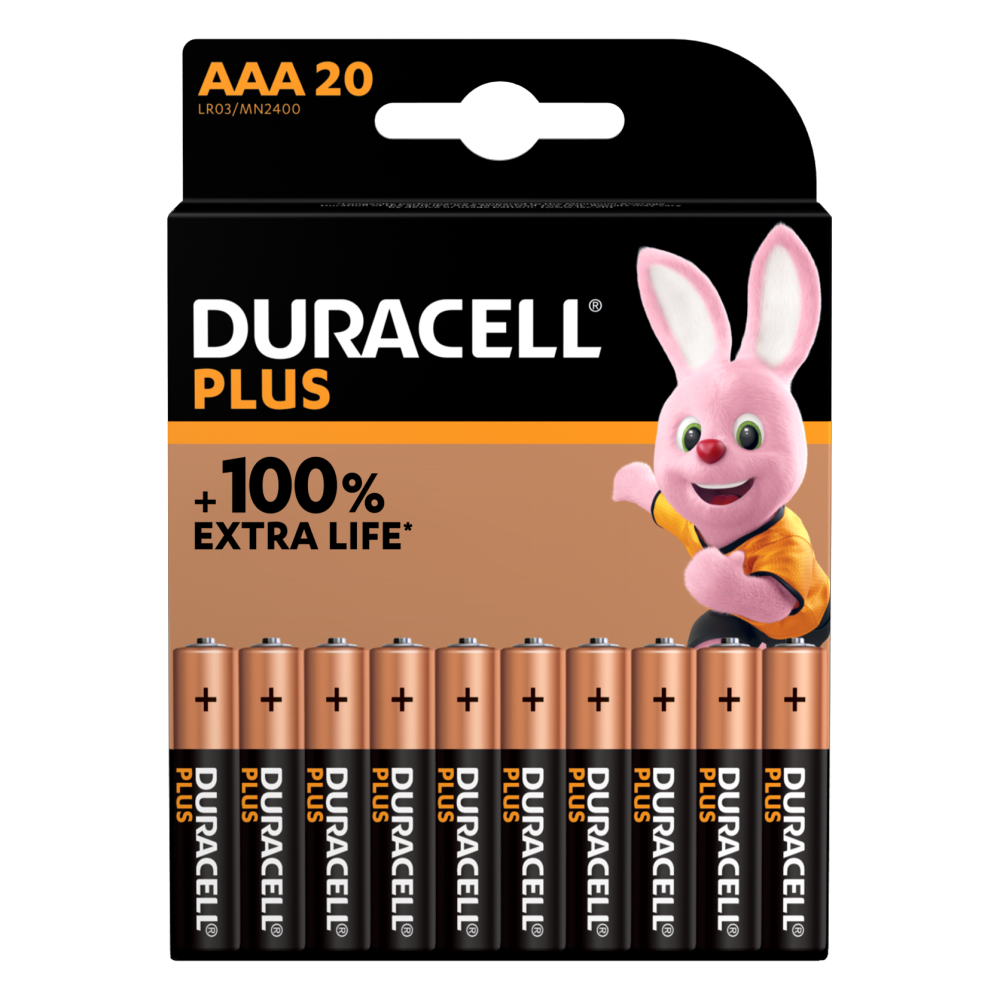 Duracell Plus Alkaline AAA 1.5V batterijen 20 stuks pack