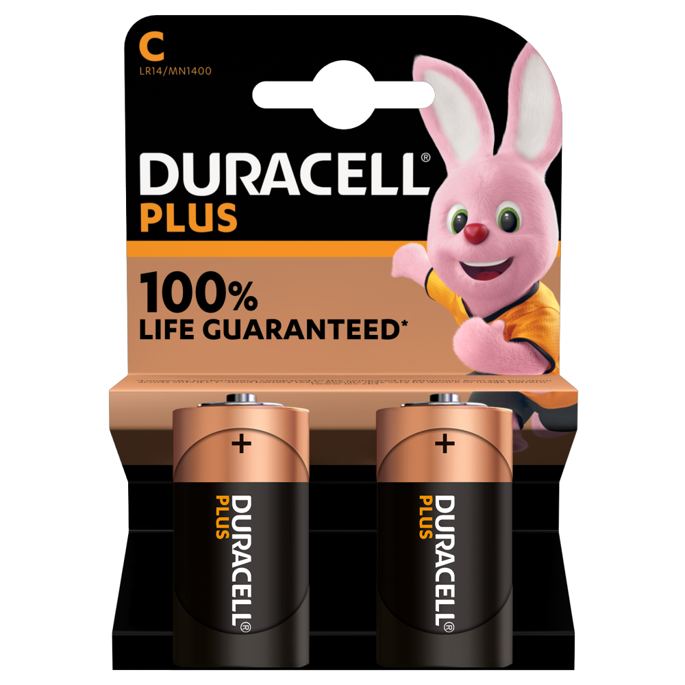 Duracell Alkaline Plus C-formaat batterijen in verpakking van 2 stuks