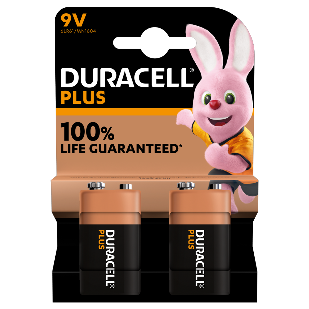 Duracell Alkaline Plus 9V batterijen in 2-delige verpakking