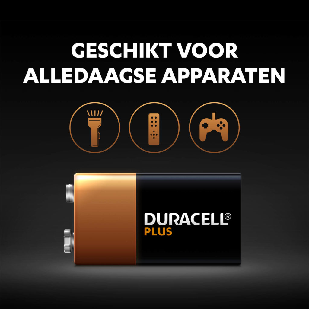 Alkaline Plus 9V-batterijen zijn geschikt voor alledaagse apparaten