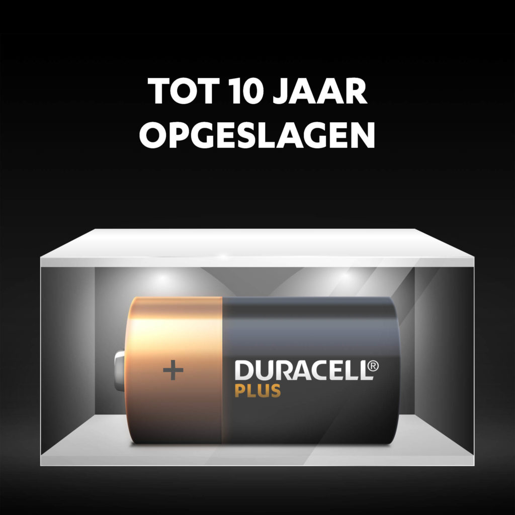 Ongebruikte Duracell Alkaline Plus C-formaat batterijen, tot wel 10 jaar lang fris en van stroom voorzien in omgevingsopslag